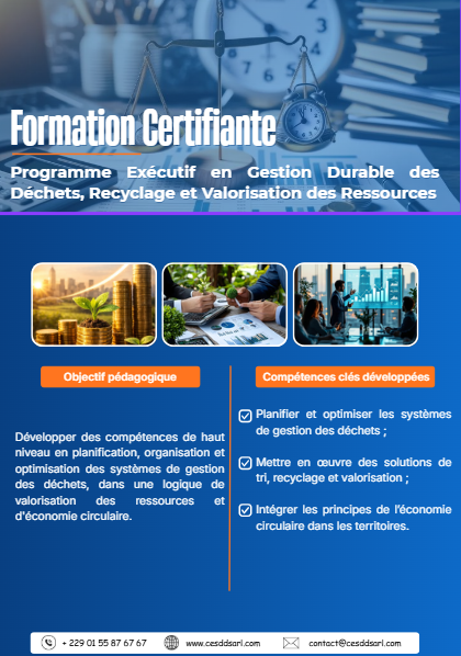 Programme Exécutif en Gestion Durable des Déchets, Recyclage et Valorisation des Ressources