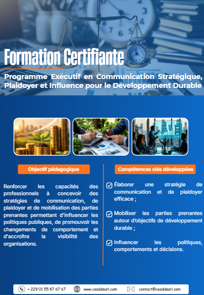 Programme Exécutif en Communication Stratégique, Plaidoyer et Influence pour le Développement Durable